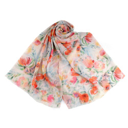 Letní šátek / šála s malovanými květy 70x180 cm