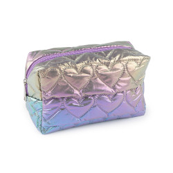 Kosmetická taška / pouzdro prošívané, srdce 18x11 cm holografické