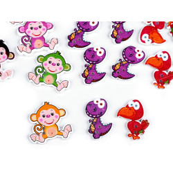 Dřevěný dekorační knoflík opice, dinosaurus, ptáček