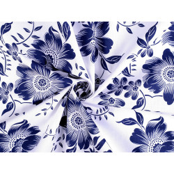 Bavlněná látka / plátno modrotisk květy